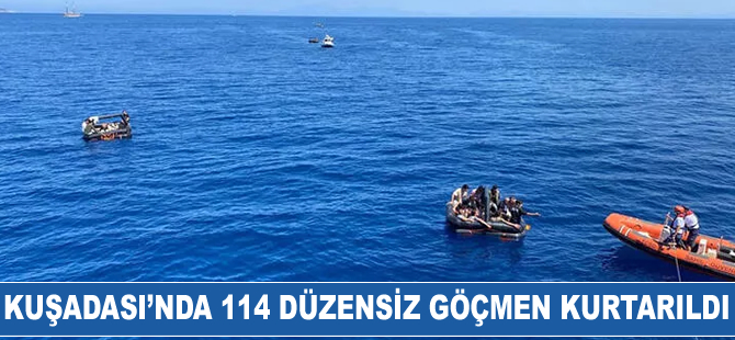 Kuşadası’nda 114 düzensiz göçmen kurtarıldı