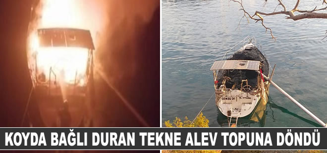 Koyda bağlı duran tekne alev topuna döndü