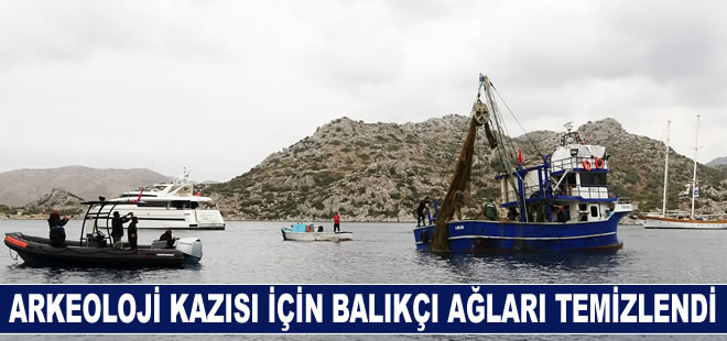 Sualtı arkeoloji kazısı için balıkçı ağları temizlendi