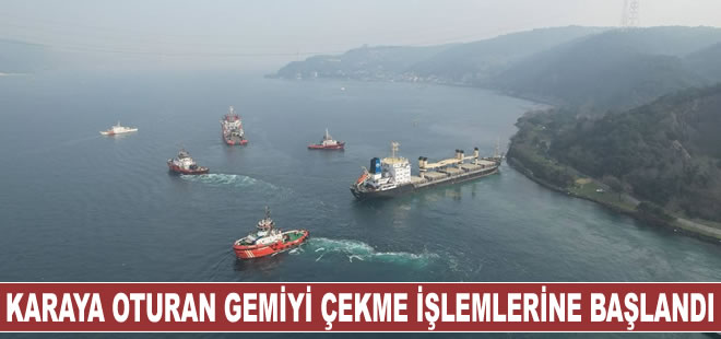 Beykoz'da karaya oturan gemiyi çekme işlemlerine başlandı