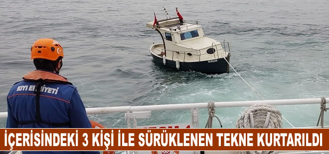 İçerisindeki 3 kişi ile birlikte sürüklenen tekne kurtarıldı