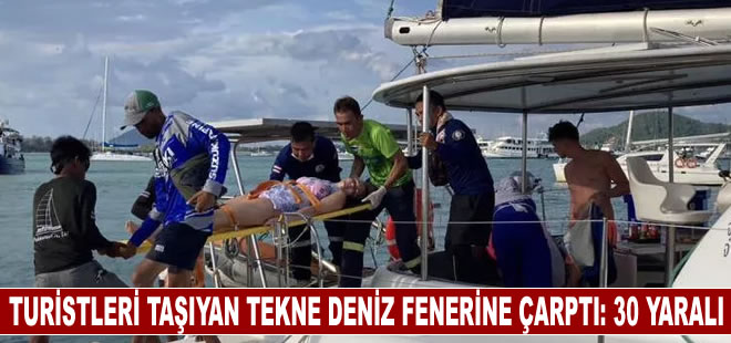 Turistleri taşıyan sürat teknesi deniz fenerine çarptı: 30 yaralı