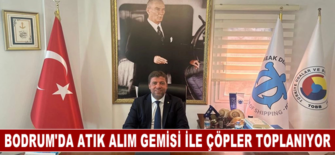 Bodrum'da iki atık alım gemisi ile teknelerde biriken çöpler toplanıyor