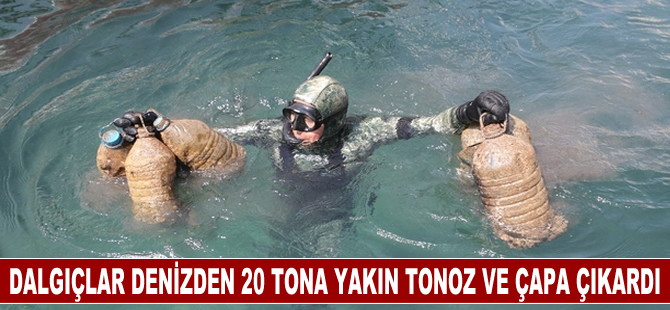 Bodrum'da dalgıçlar deniz dibinden 20 tona yakın tonoz ve çapa çıkardı