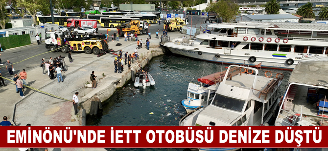 Eminönü'nde İETT otobüsü denize düştü