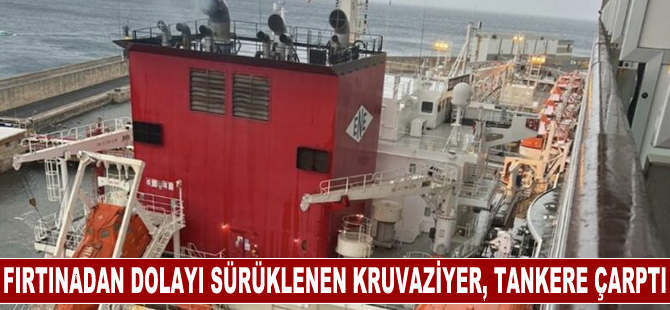 Mallorca adasındaki kruvaziyer şiddetli fırtınadan dolayı sürüklenerek tankere çarptı