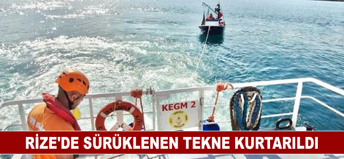 Rize'de sürüklenen tekne kurtarıldı