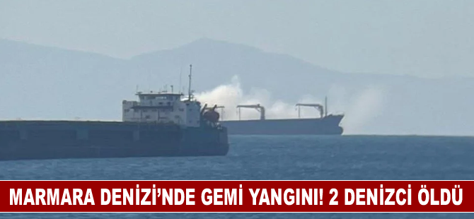 Marmara Denizi açıklarında yanan kuru yük gemisine müdahale