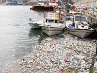 Zonguldak Limanı yağışın getirdiği çöplerle doldu