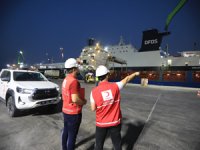 Sudan'a yardım malzemesi ulaştıracak gemi Mersin'den uğurlandı